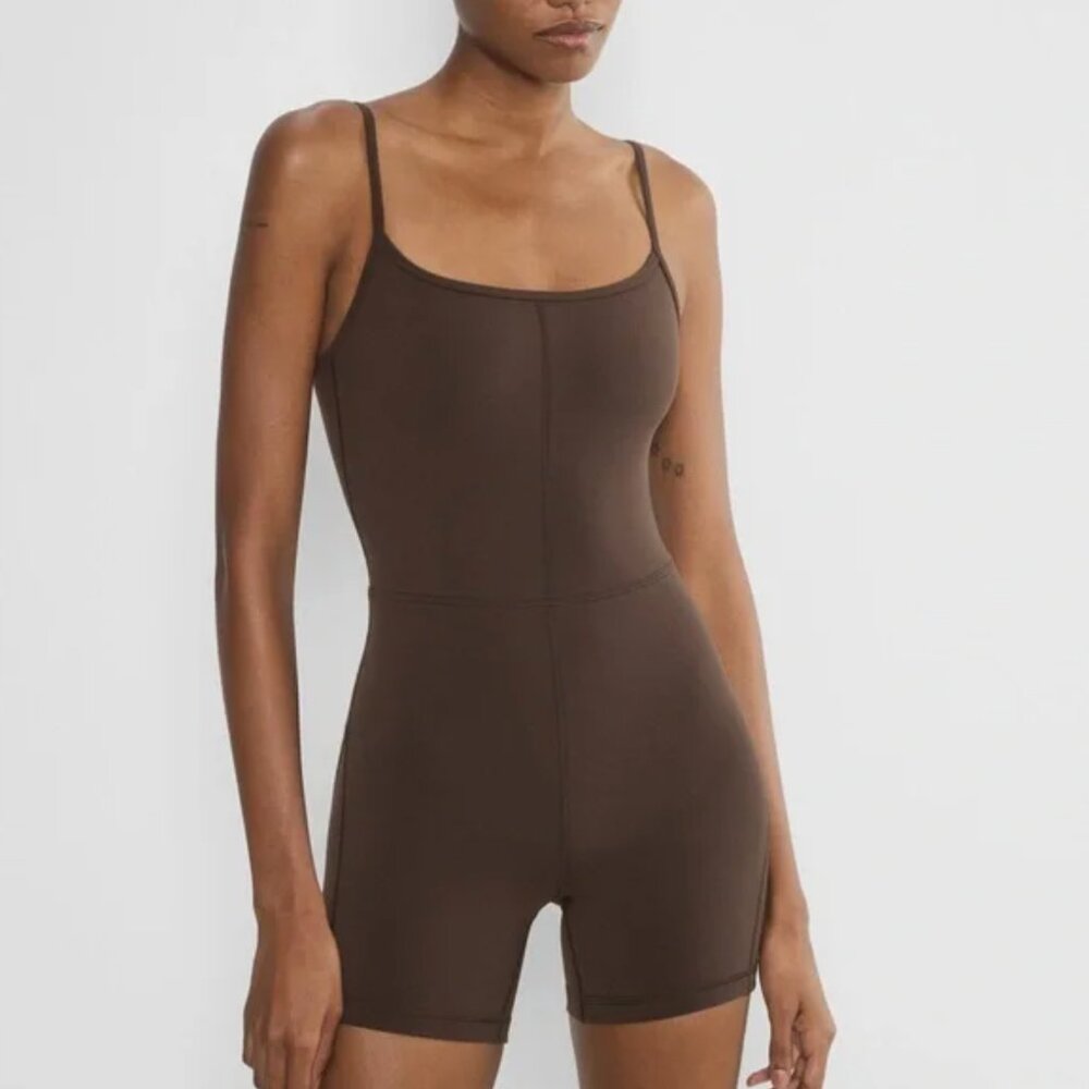 Brown Aritzia Golden LIFE Divinity 5" Romper in size Medium